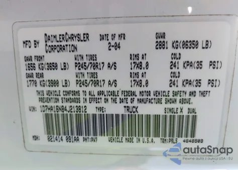 2004 Dodge Ram 1500 St z USA, uszkodzony, nr VIN 1D7HA16N84J213812